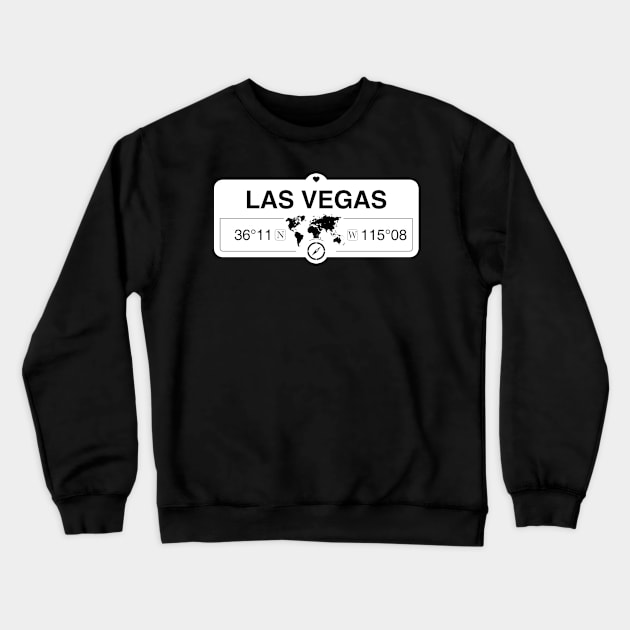 Las Vegas Nevada Map GPS Coordinates Artwork with Compass Crewneck Sweatshirt by MapYourWorld